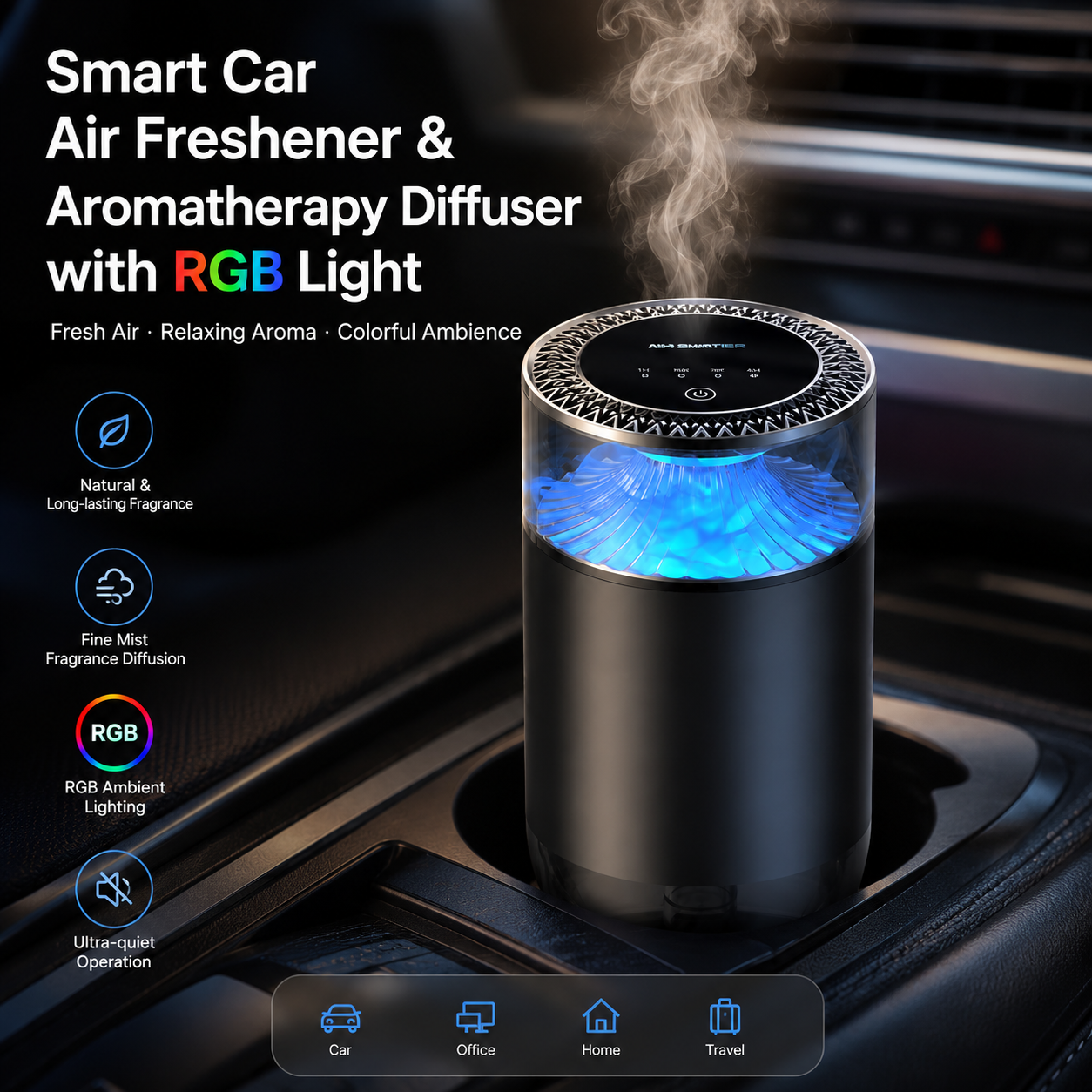 Smart Car Air Freshener & Aromatherapy Diffuser with RGB Light