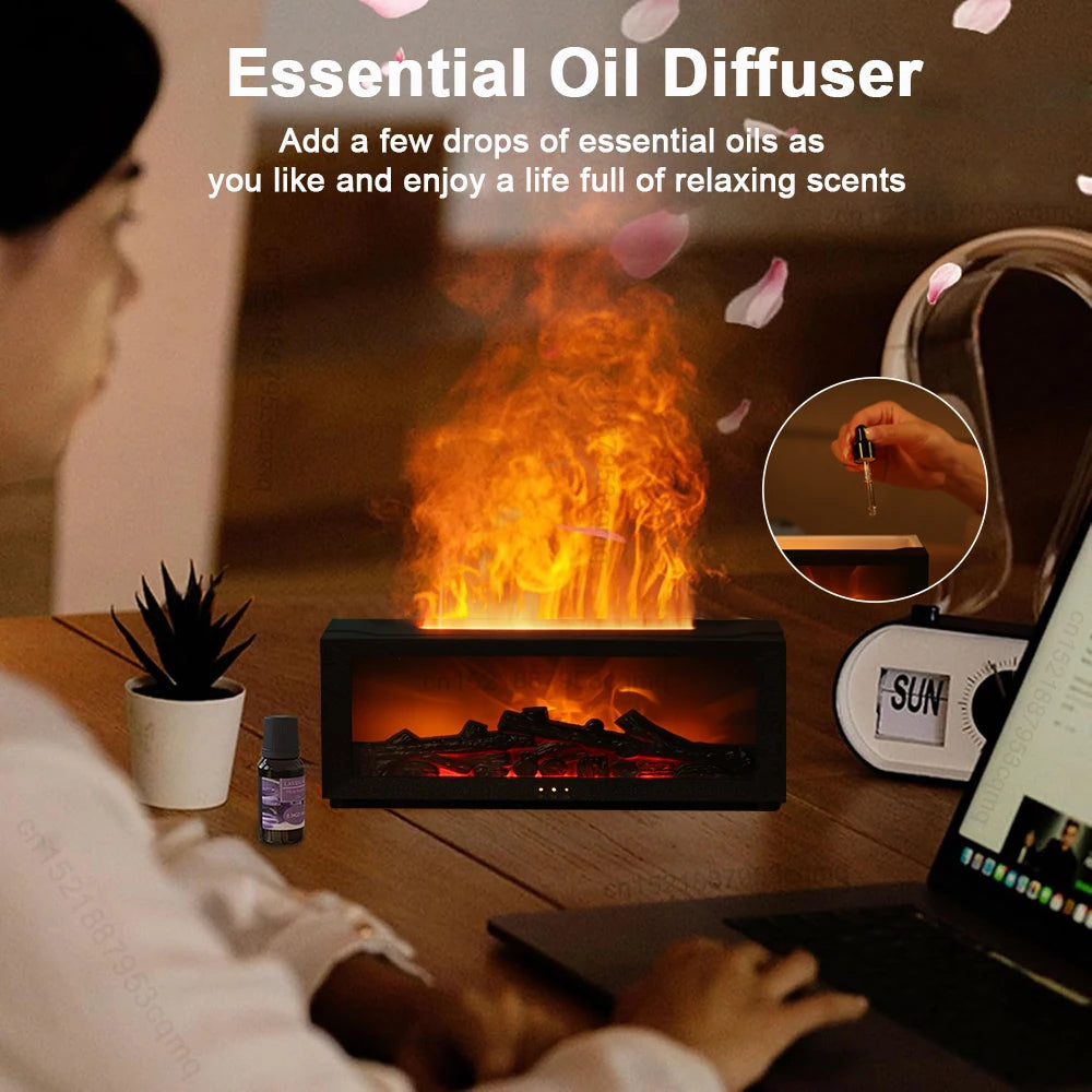 Flame Aroma Diffuser with Remote Control | 7-Color LED & Essential Oil Humidifier