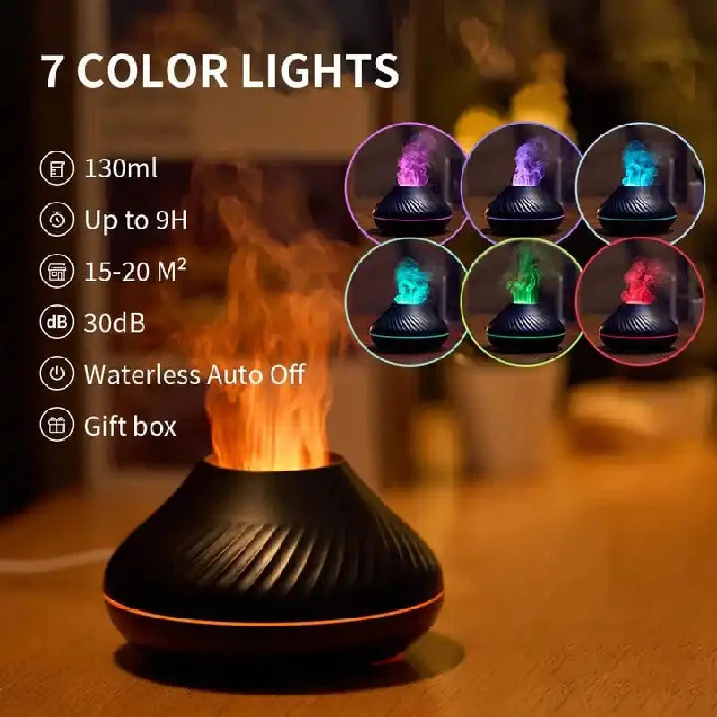 Flame Aroma Diffuser with 7-Color LED | Portable Desktop Essential Oil Humidifier