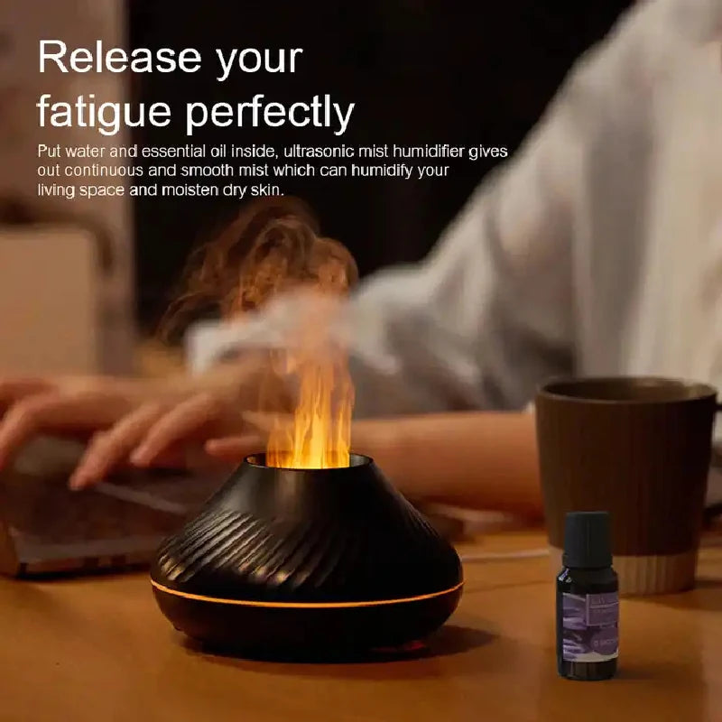 Flame Aroma Diffuser with 7-Color LED | Portable Desktop Essential Oil Humidifier